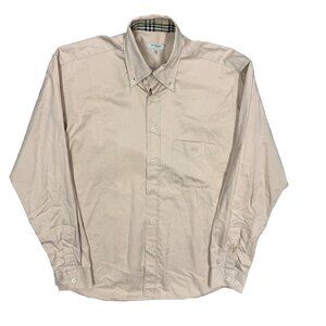 Burberry London Shirt Button Down Nova Check Cuffs Beige Cotton Medium